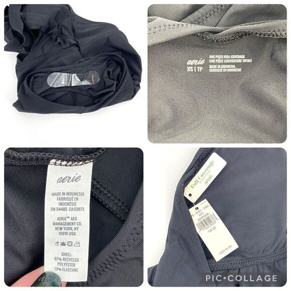 Aerie Cutout Ruffle Full Coverage One Piece Swimsuit Women XS Black NWT - Picture 9 of 9